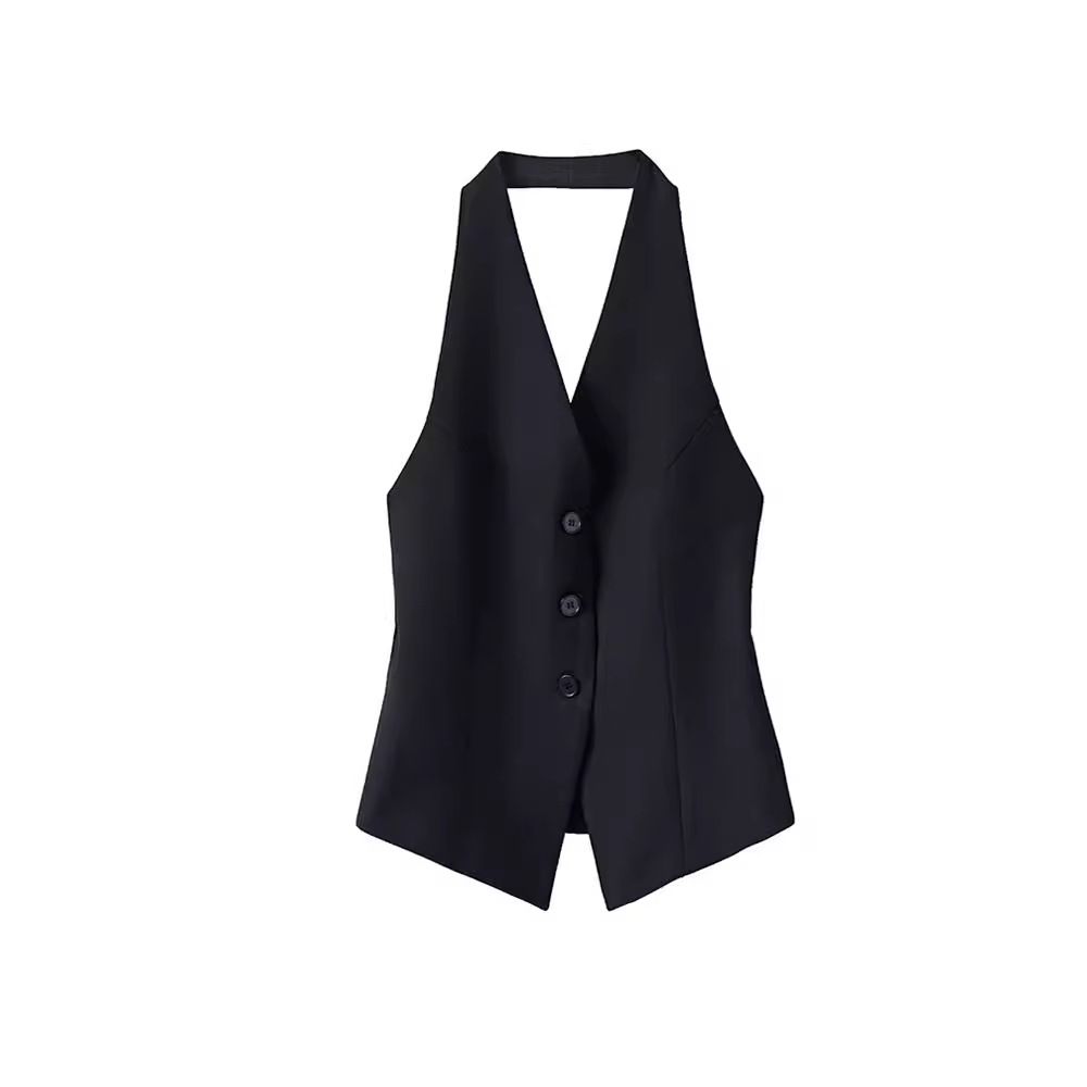 Women's Clothing Halter neck suit vest vest spring new top design niche temperament sleeveless waistcoat_ipsvogv.com