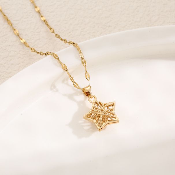 New Titanium Steel Necklace Female Internet Celebrity Hollow Lucky Star Pendant Electroplated True Gold Non Fading_ipsvogv.com