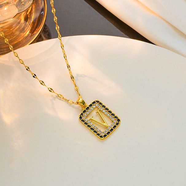 Korean Version Of High-end Trendy Niche With Square Letter V Titanium Steel Necklace Character, And Versatile Ear Design_ipsvogv.com