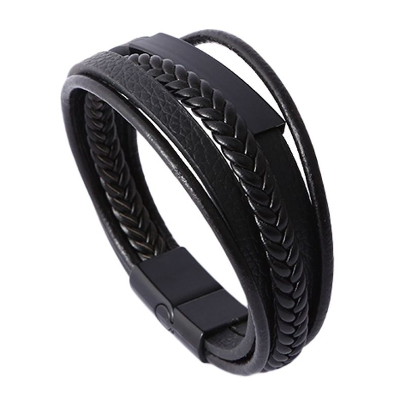 men's cowhide bracelet leather bracelet alloy magnetic buckle leather bracelet fashion leather jewelry_ipsvogv.com