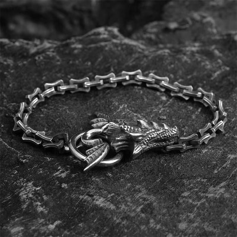 Bone Bracelet For Men, Bold Evil Dragon Head Taijiao Silver Bracelet, Niche Handmade Design_ipsvogv.com