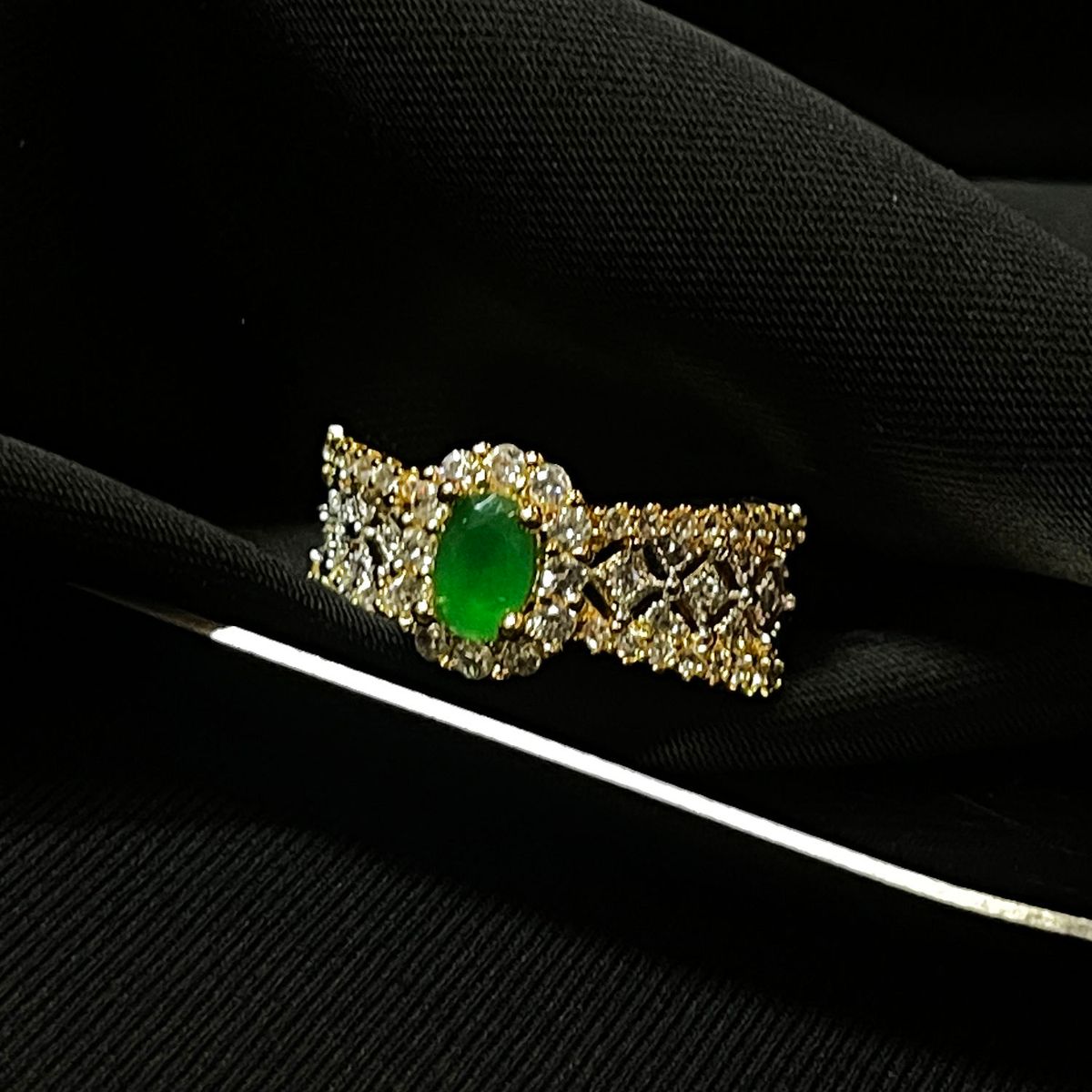Italian Court Style Baroque Carved Gold Hollowed Out Micro Inlaid Zircon Open With Double Layered Color Separation Ring_ipsvogv.com