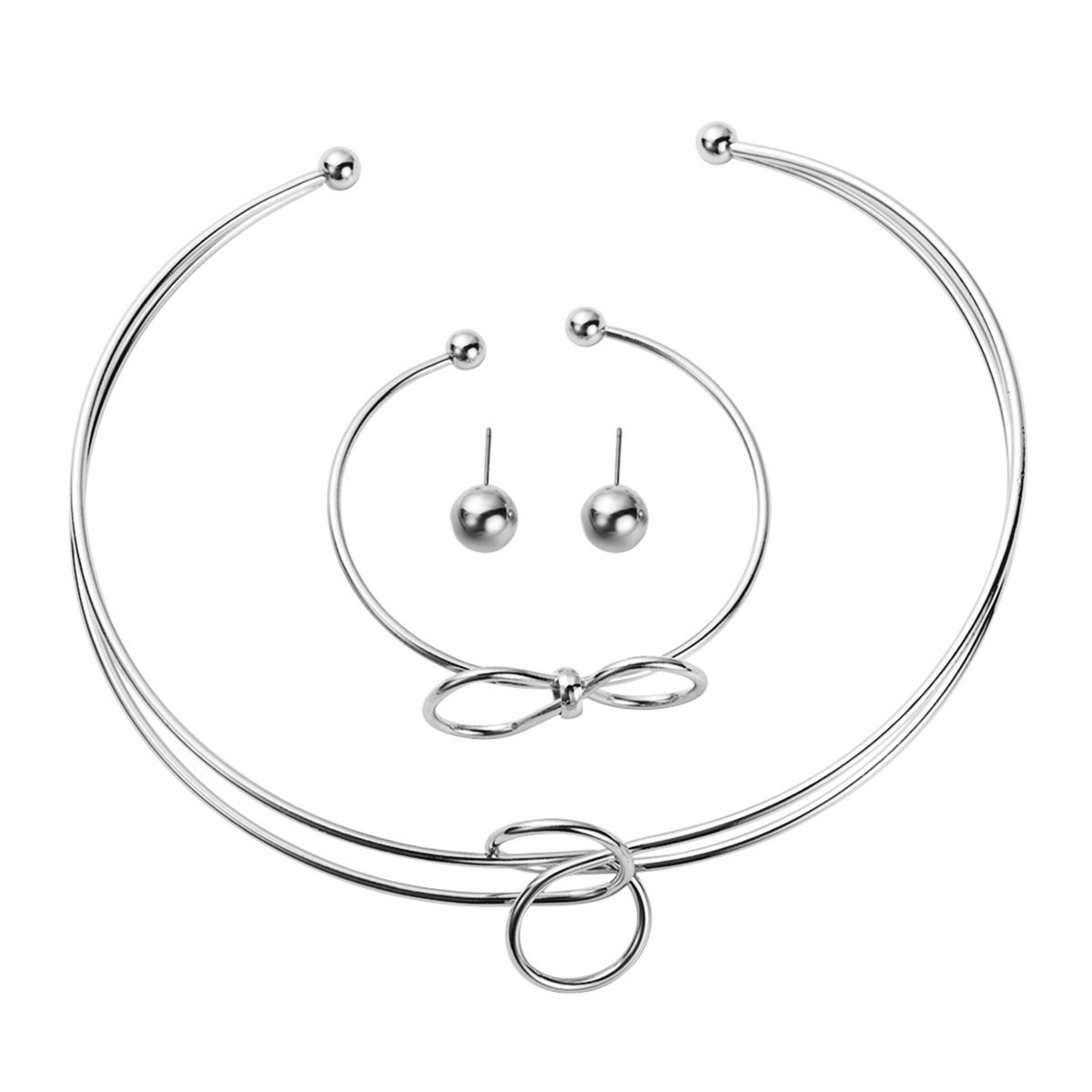N12360 Metal Knot Jewelry Set with Creative Smooth Surface and Niche Design Earrings, Bracelets, Collars_ipsvogv.com