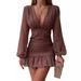 Women's Clothing 2024 Spring mid waist printed temperament commuting pullover V neck printed short skirt chiffon short skirt dress sexy_ipsvogv.com