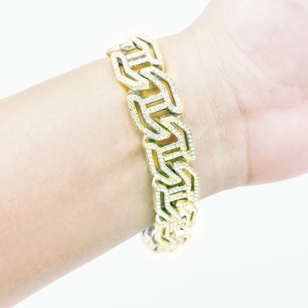 Unisex Hip Hop Trendy 17 Diamond Shaped Hollow Cuban Chain Diamond Bracelet For Men And Women Hiphop Necklace_ipsvogv.com