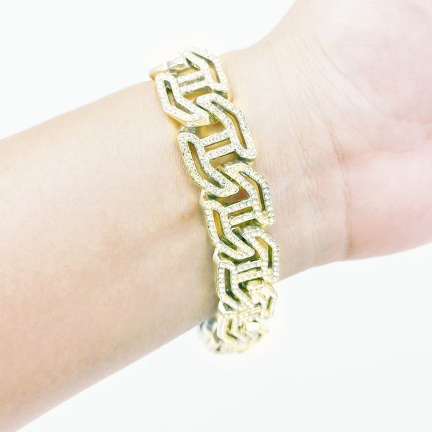 Unisex Hip Hop Trendy 17 Diamond Shaped Hollow Cuban Chain Diamond Bracelet For Men And Women Hiphop Necklace_ipsvogv.com
