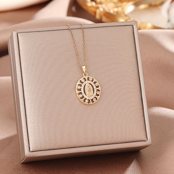 Fashion Niche Zircon Hollowed Out Virgin Mary Necklace Pendant INS Collarbone Chain Accessory_ipsvogv.com