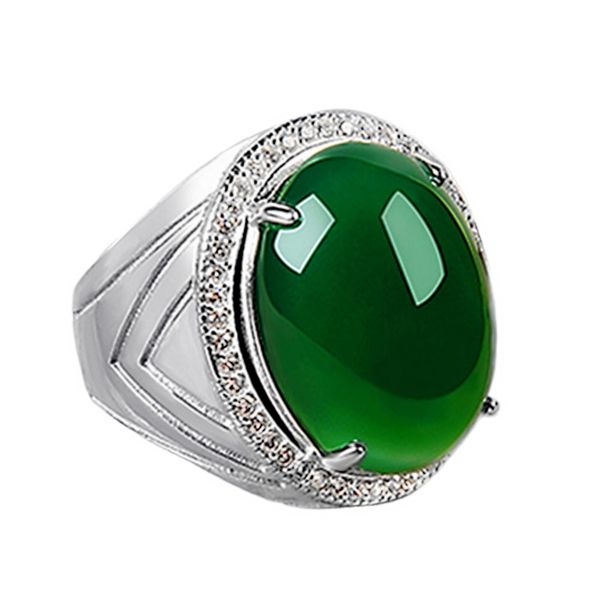 Trendy Live Streaming Gold-Plated Bold Adjustable Green Hetian Jade Cabochon Ring_ipsvogv.com