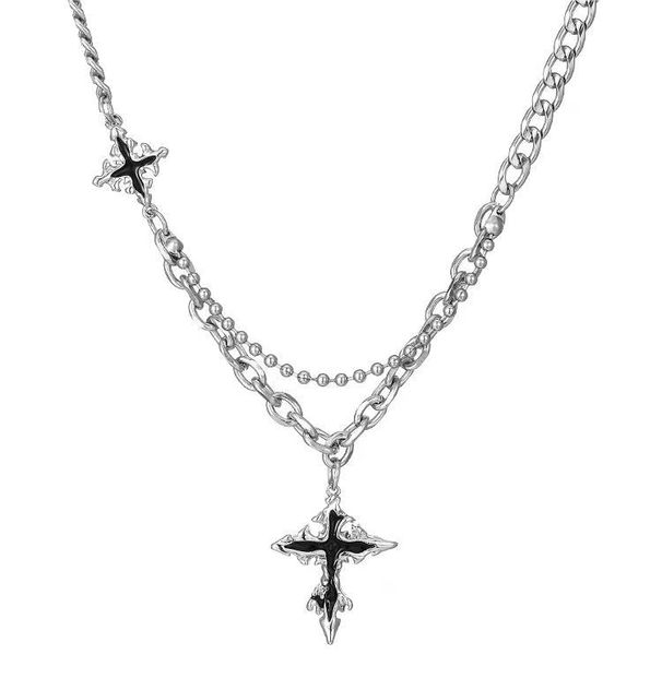 Trendy brand all match men's hip hop niche high end chain accessories titanium steel melted cross pendant men's necklace_ipsvogv.com