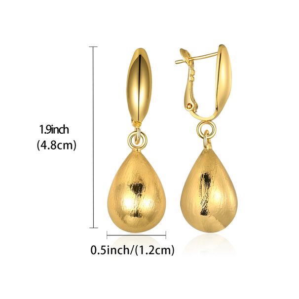 Geometric long copper plated real gold hollow water drop spherical pendant earrings simple advanced brushed texture earrings_ipsvogv.com