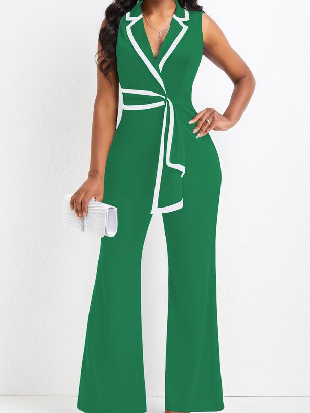 women's clothing new fashion V-neck temperament elegant sleeveless jumpsuit wide-leg pants_ipsvogv.com
