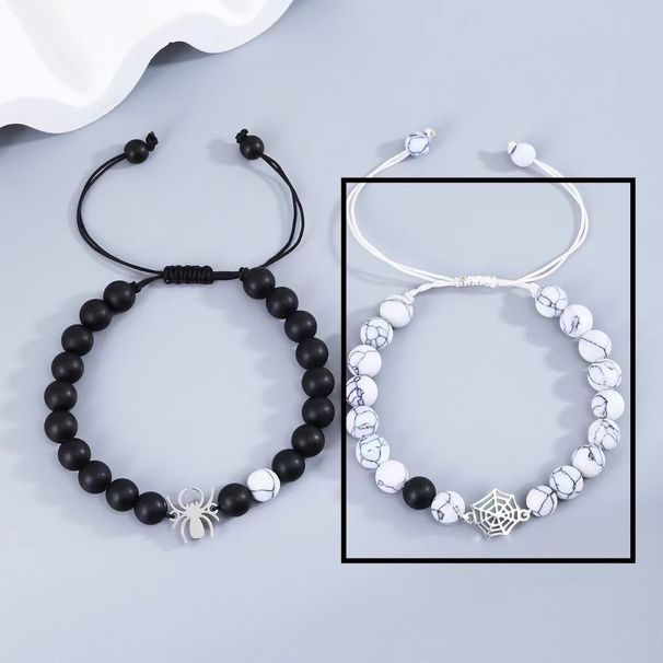 New Niche Design Stainless Steel Spider Web White Pine Black Frosted Bead Couple Bracelet, A Pair Of Male And Female_ipsvogv.com