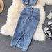 Women's fashion halter tank top high waisted denim skirt_ipsvogv.com