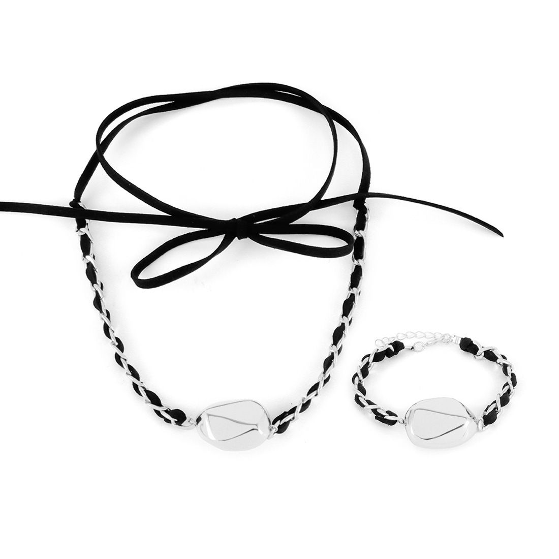 Winding Velvet Rope Bow Necklace Exaggerated Shaped Bead Bracelet Set_ipsvogv.com