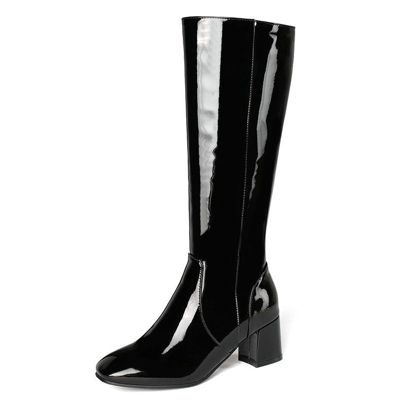 Women's Shoes high boots red leather high heel long boots thick heel knight boots long boots large size women's boots_ipsvogv.com