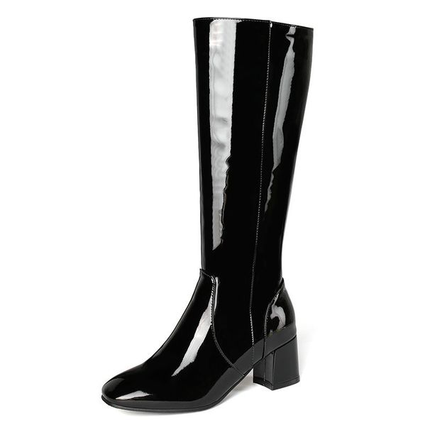 Women's Shoes high boots red leather high heel long boots thick heel knight boots long boots large size women's boots_ipsvogv.com
