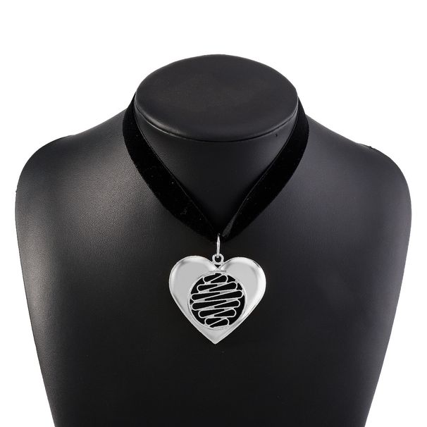 N11069 Fashion Hollow Heart Pendant Neckchain ZA Creative Velvet Geometric Minimalist Metal Necklace Earrings_ipsvogv.com