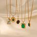 French Retro Emerald & Mother Of Pearl Necklace - Stainless Steel/Titanium Steel Geometric Pendant For Women_ipsvogv.com