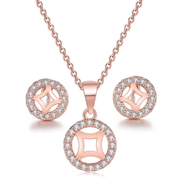 Women’s Jewelry Set Fashion simple geometric hollow necklace earrings jewelry set inlaid zircon rose gold plated cross border new products_ipsvogv.com