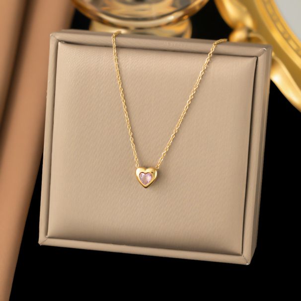 Stainless Simple Pink Heart-shaped Peach Necklace Collarbone Chain Titanium Steel Gold-plated Jewelry_ipsvogv.com