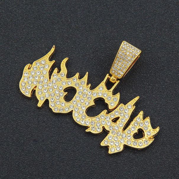 Hip Hop Cool Full Diamond Men's Necklace Flame Letter Pendant Nightclub Rap Singer Cuban Chain Accessories_ipsvogv.com