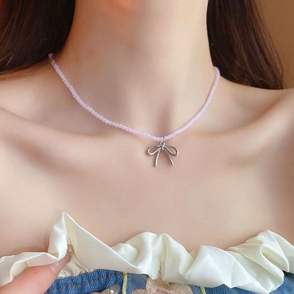 Light Luxury, Niche, High-end Feeling, Bow Pendant, Beaded Necklace, Elegant, High-end, Versatile Neck Chain, Collarbone_ipsvogv.com