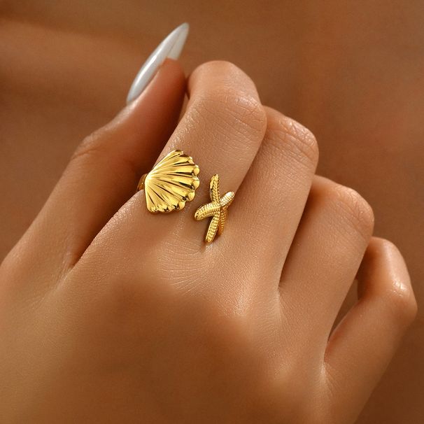 Fashion OL Plain Women's Sea Star Shell High end Design Open Crook Adjustable Ring Versatile Handpiece_ipsvogv.com