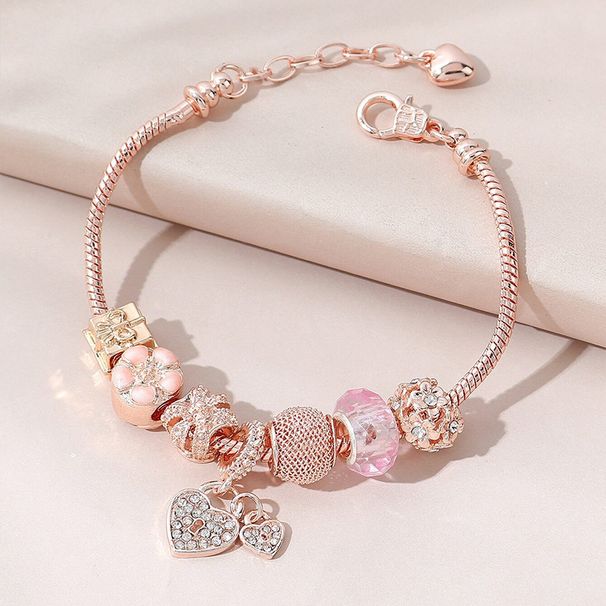 Family Love Brilliant Diamond Rose Gold Beaded Hollow Carved Women's Decorative Bracelet_ipsvogv.com