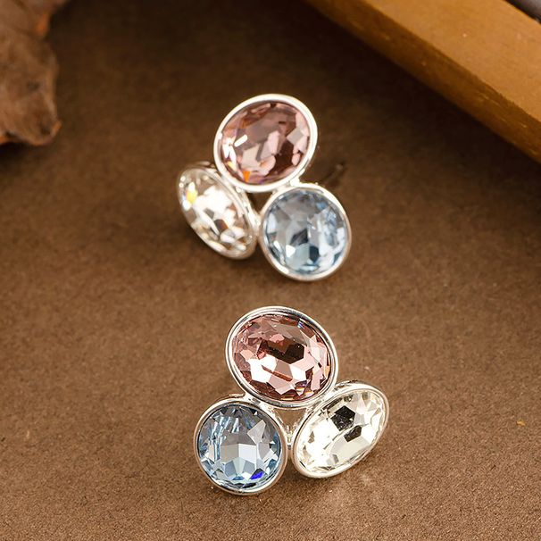 Fashionable Tricolor Crystal Zircon Earring With Feminine Temperament, Simple And High-end Silver Needle Earrings_ipsvogv.com