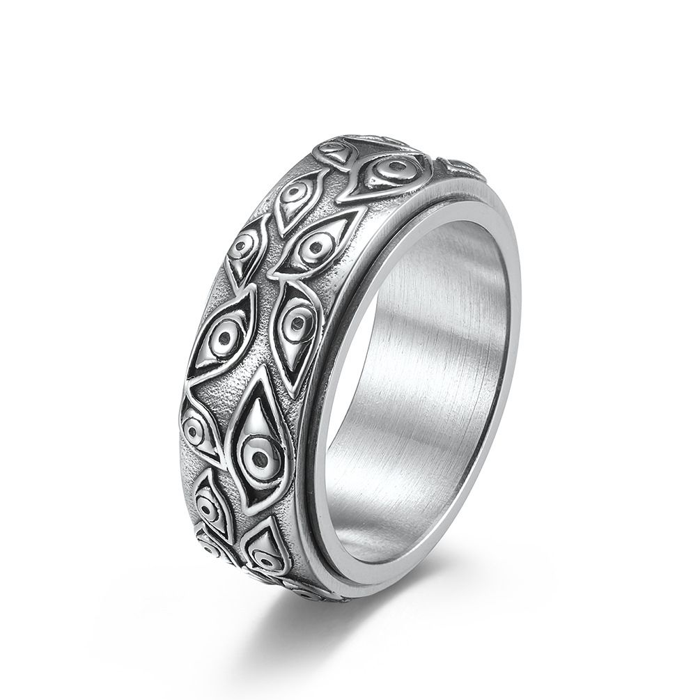 Men's Jewelry Devil's Eye Titanium Steel Ring Rotating Stress Relieve Anxiety Stainless Steel Ring Retro Hand Jewelry_ipsvogv.com