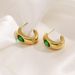 Unisex Hot Selling Fashion Simple Metal Oval Green Emerald Gold Plated Stainless Steel Earrings_ipsvogv.com