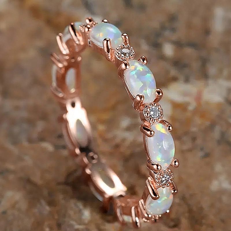 Cao Shi SHEIN Bride's Small Oval White Fire Protein Stone Stacked Ring Full Circle Design_ipsvogv.com