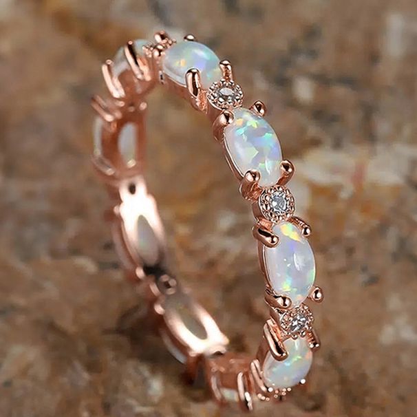 Cao Shi SHEIN Bride's Small Oval White Fire Protein Stone Stacked Ring Full Circle Design_ipsvogv.com