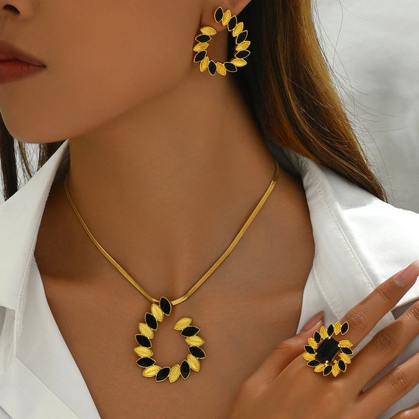 Small Fresh And Sweet Jewelry Set Niche Pastoral Style Oil Drop Wheat Ear Design Necklace Earrings Accessories All Match Ring_ipsvogv.com