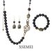 Vintage Set, Medieval Court Fashion Jewelry, Natural Black Cat's Eye Stone, Bead Necklace_ipsvogv.com