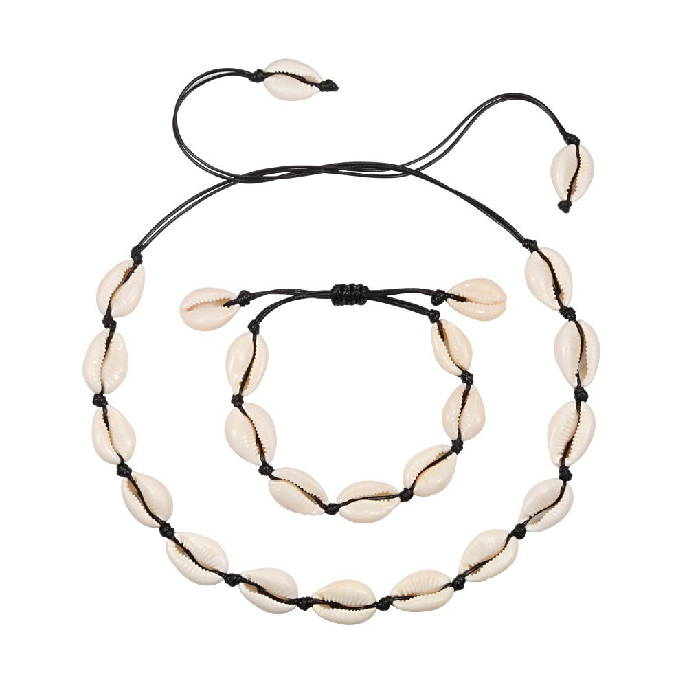 Hawaiian style woven jewelry set shell necklace handmade bracelet clavicle chain anklet bracelet beach spot_ipsvogv.com