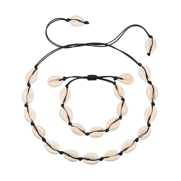 Hawaiian style woven jewelry set shell necklace handmade bracelet clavicle chain anklet bracelet beach spot_ipsvogv.com