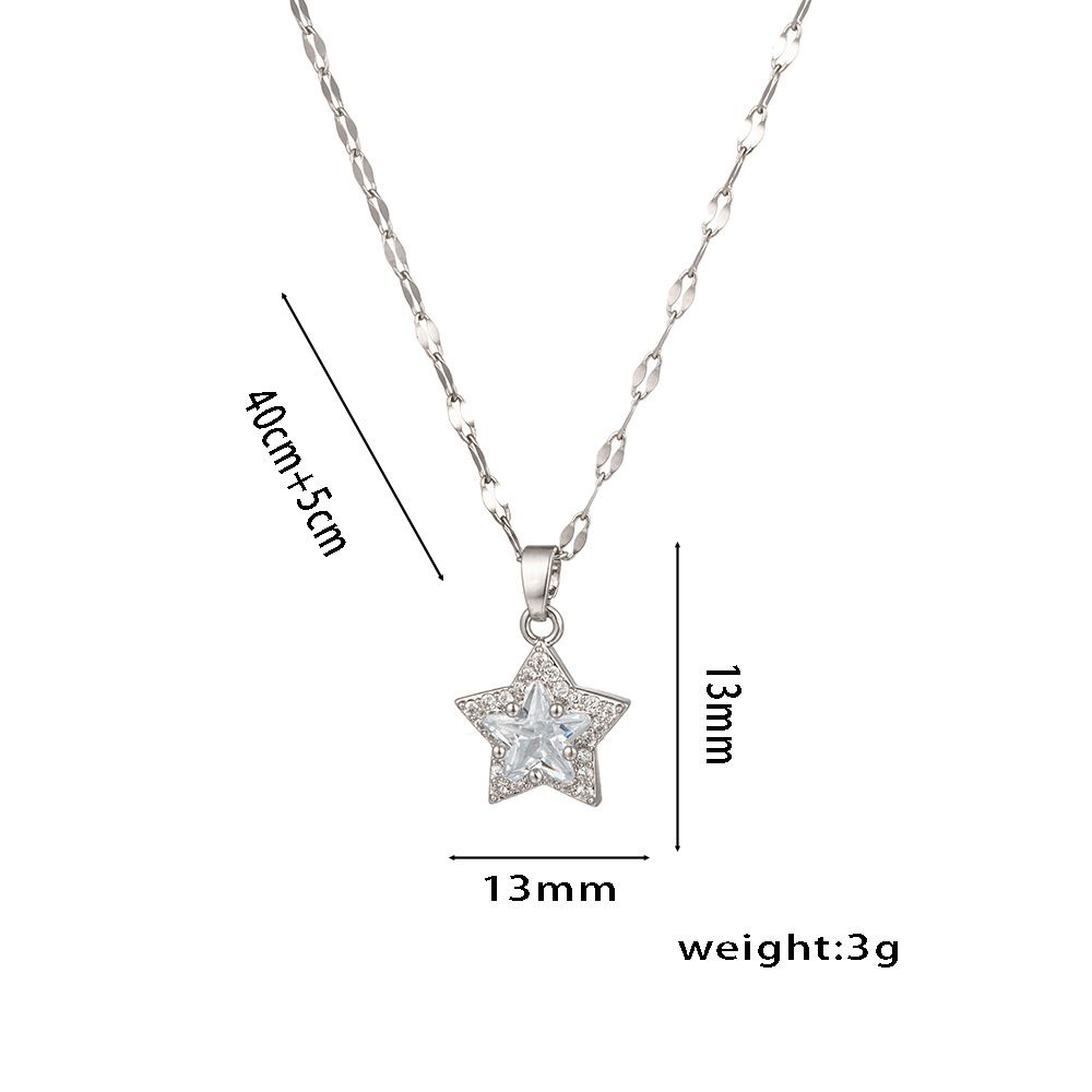 Chinese style exquisite high-grade five-pointed star titanium steel necklace women's micro inlaid zircon clavicle chain niche design jewelry_ipsvogv.com