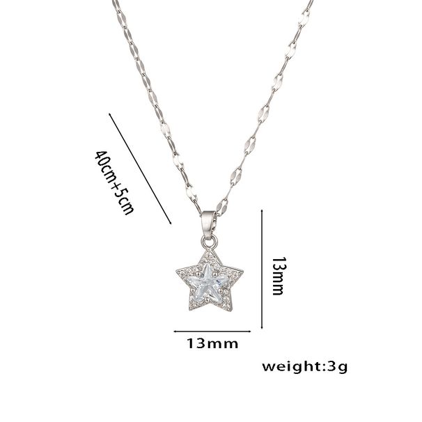 Chinese style exquisite high-grade five-pointed star titanium steel necklace women's micro inlaid zircon clavicle chain niche design jewelry_ipsvogv.com