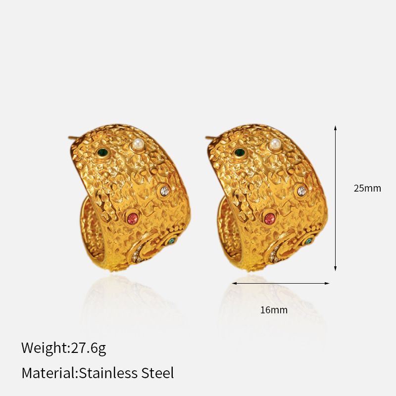 Women’s Jewelry Set Fashion Temperament Niche Personality Earrings Stainless Steel Plated Gold Retro Twisted Snail Shell Micro Inlaid Earrings_ipsvogv.com