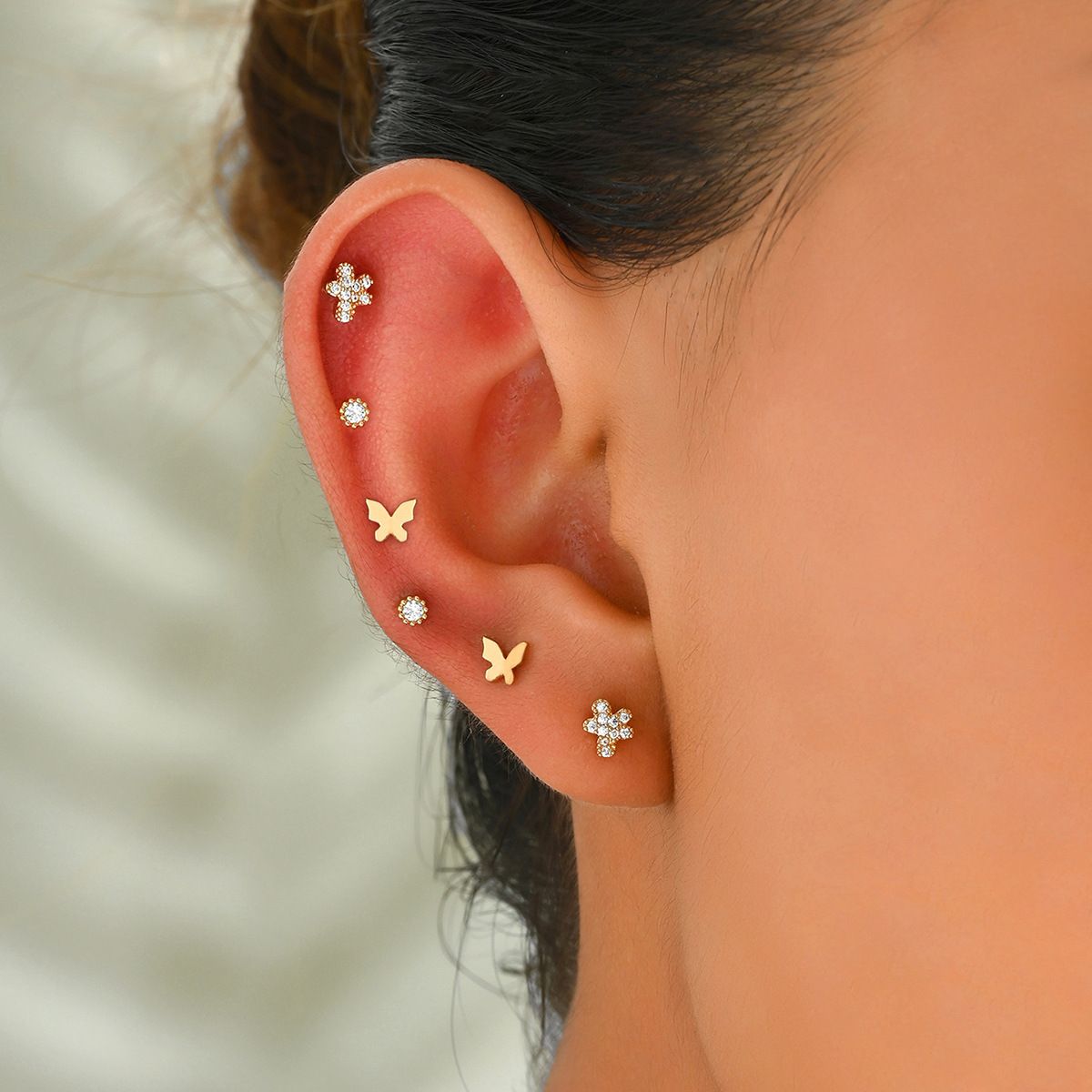 Minimalist Japanese Korean style women's butterfly with personalized inlaid zircon 6-piece set, cute and versatile_ipsvogv.com