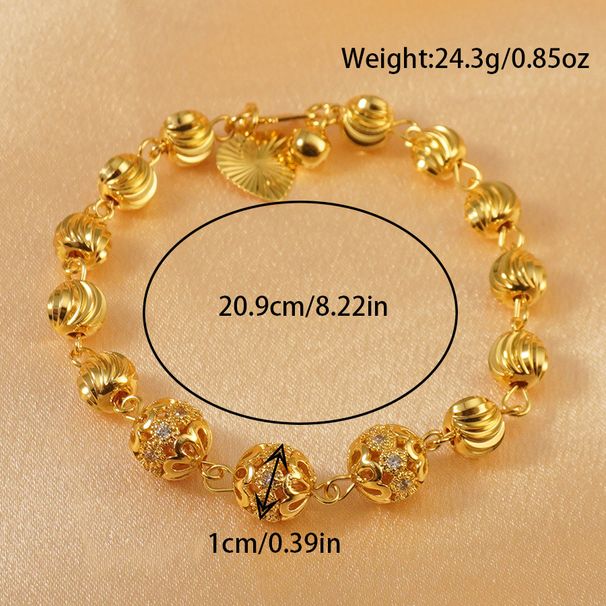 Bohemian Round Bead Women's Fashion Bracelet, Gold Plated With Cubic Zirconia, Elegant Style Suitable_ipsvogv.com