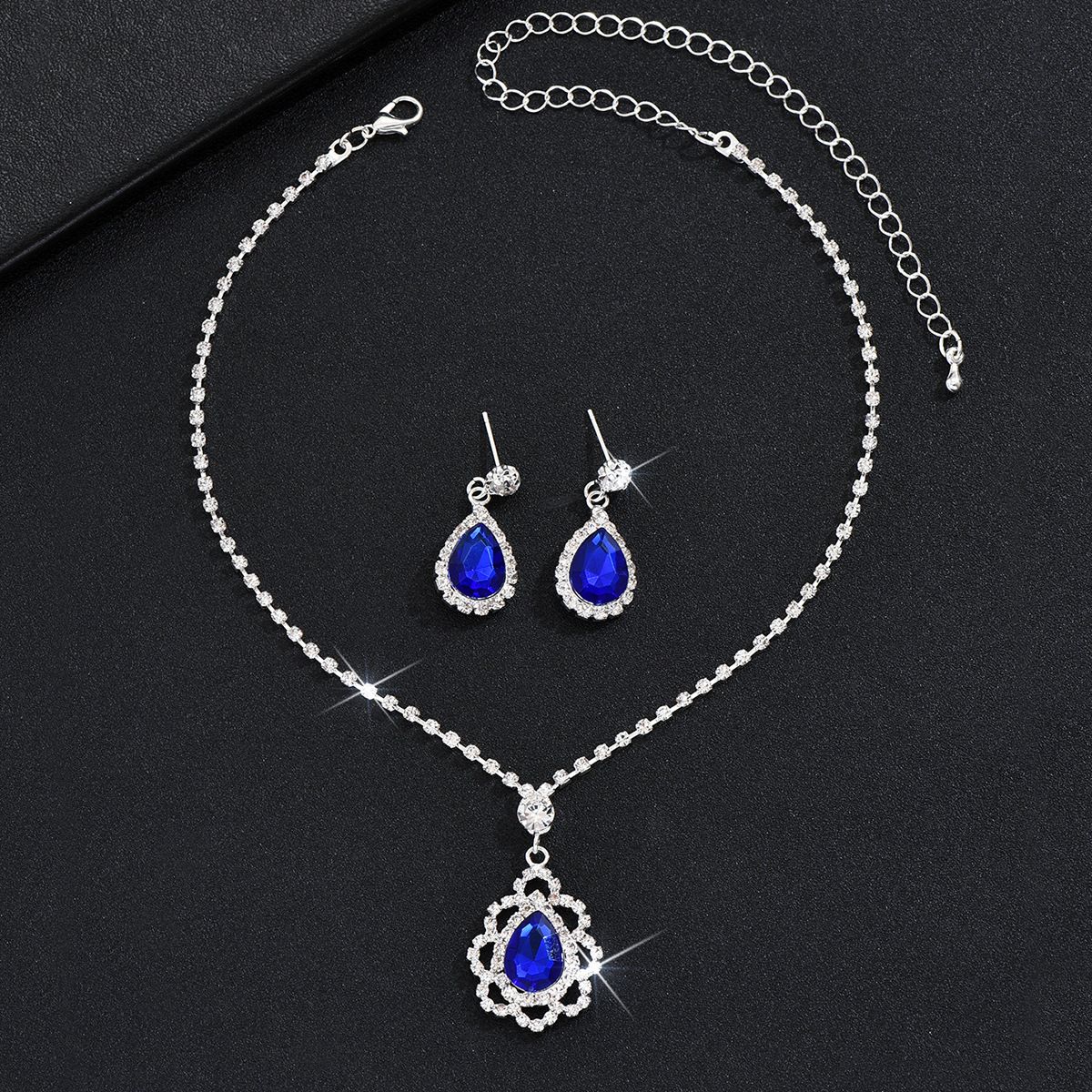 Royal Blue Earring Set For Party Banquet Jewelry Bride Wedding Rhinestone Necklace And Earrings_ipsvogv.com