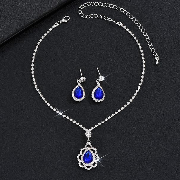 Royal Blue Earring Set For Party Banquet Jewelry Bride Wedding Rhinestone Necklace And Earrings_ipsvogv.com