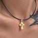 Spot INS Gold Plated Titanium Steel Retro Black Leather Rope Cross Necklace_ipsvogv.com