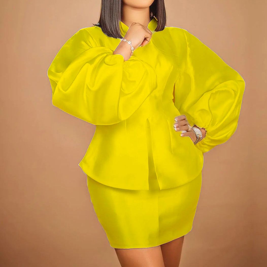 Women's Clothing Temperament Commuter Puff Sleeve Top Hip Skirt Suit_ipsvogv.com