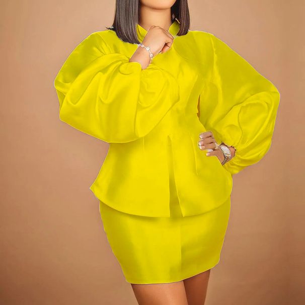 Women's Clothing Temperament Commuter Puff Sleeve Top Hip Skirt Suit_ipsvogv.com