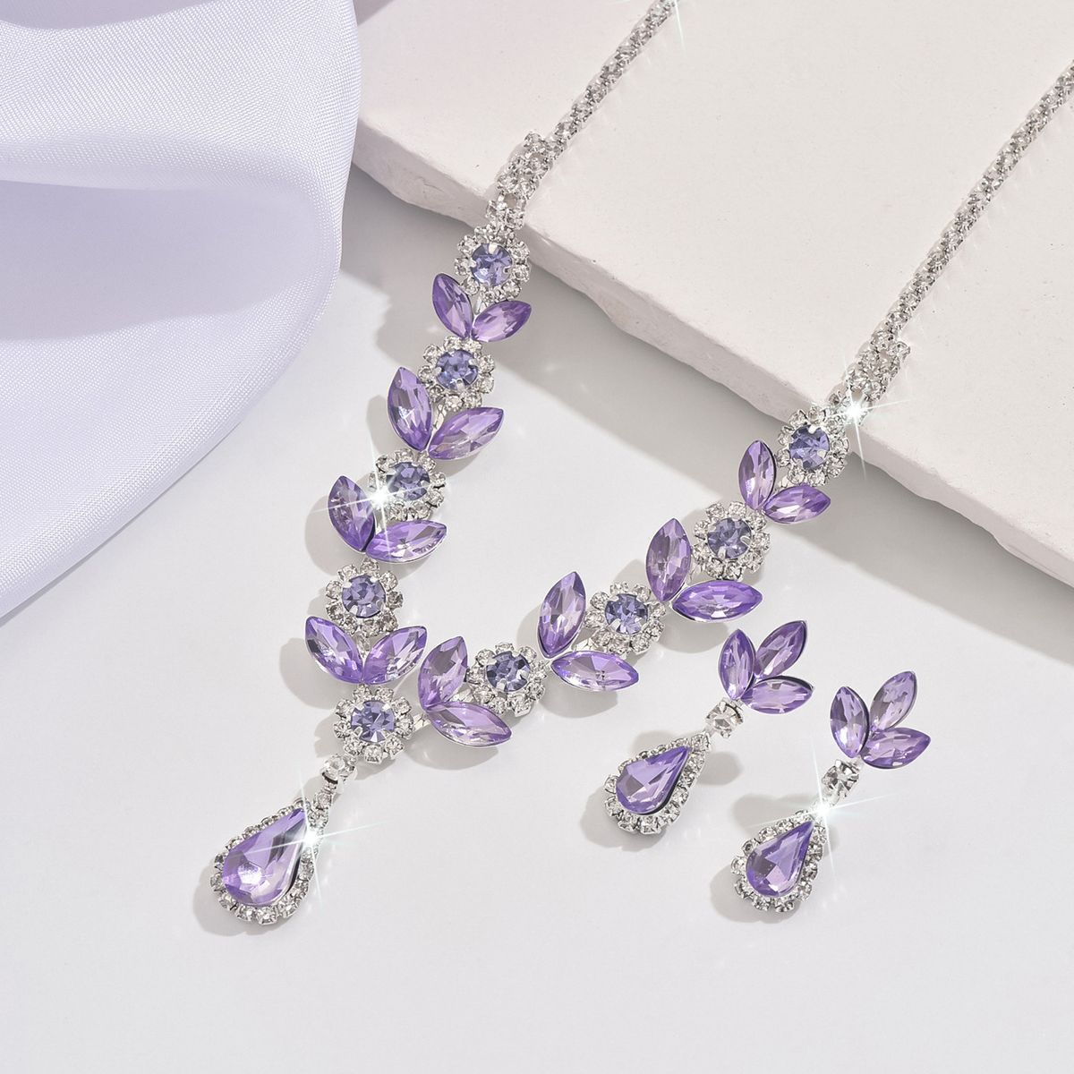 Women’s Jewelry Set Fashion Bridal Jewelry Crystal Purple Rhinestone Necklace Earrings Set Wedding Dress Accessories Christmas Dinner Wear_ipsvogv.com