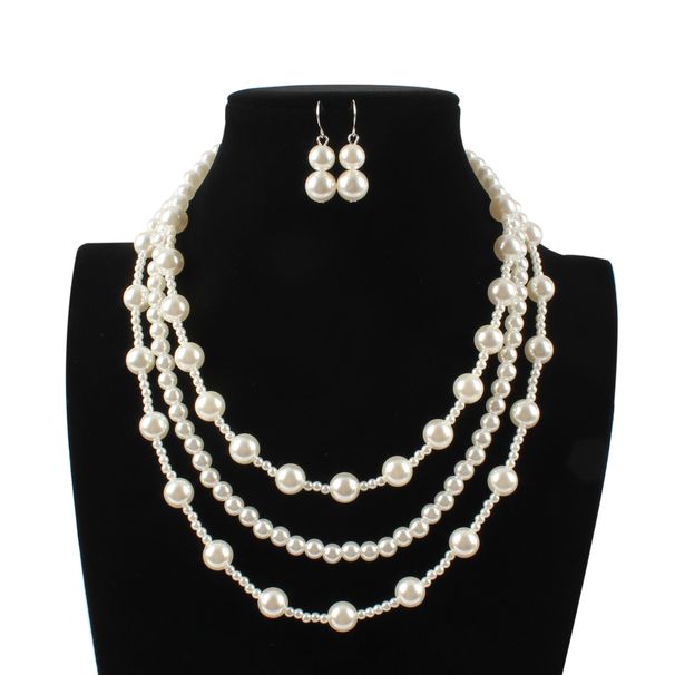 Fashion Texture Personality Exaggerated Multi Layer Pearl Set Banquet Necklace_ipsvogv.com