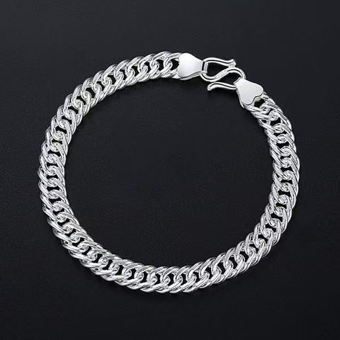 Pure Silver Bracelet Men, Handmade Horsewhip American Cuban Chain, Stylish Ins Style, Non-Fading, Gift For Boyfriend_ipsvogv.com